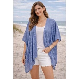 LOFT Womens Top OS Periwinkle Blue Polka Dot Kimono Loose Fit Beachy Clasual